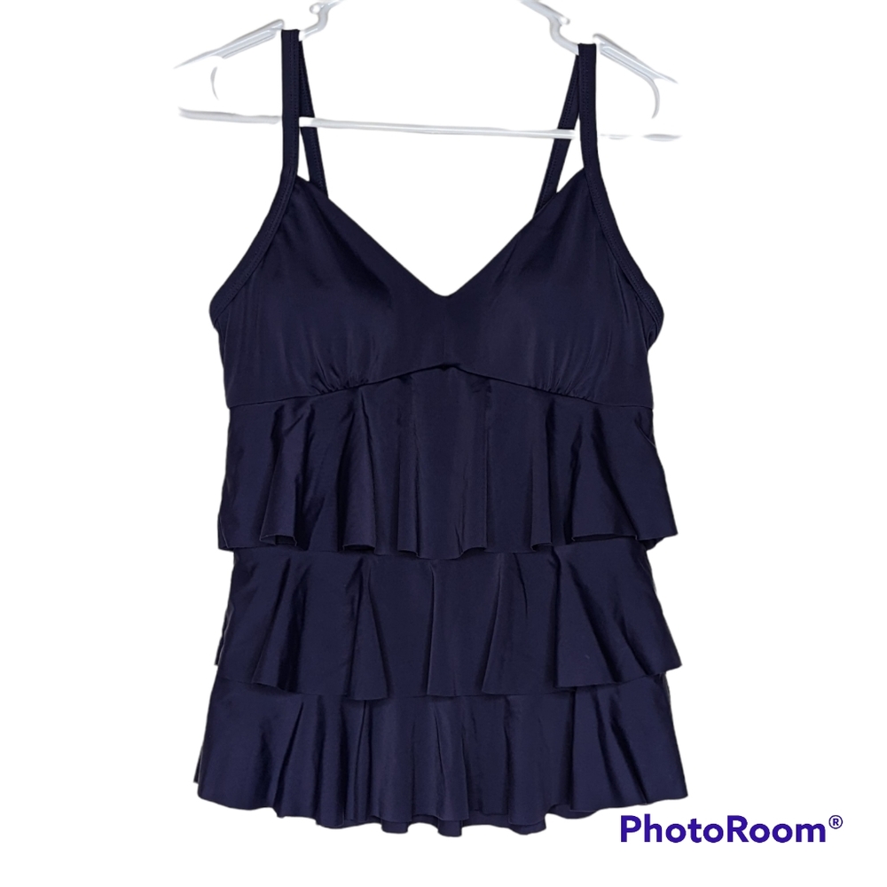 Modbod Tankini Women's Sz L Navy Blue Layered Padding Adjustable Straps Slimming